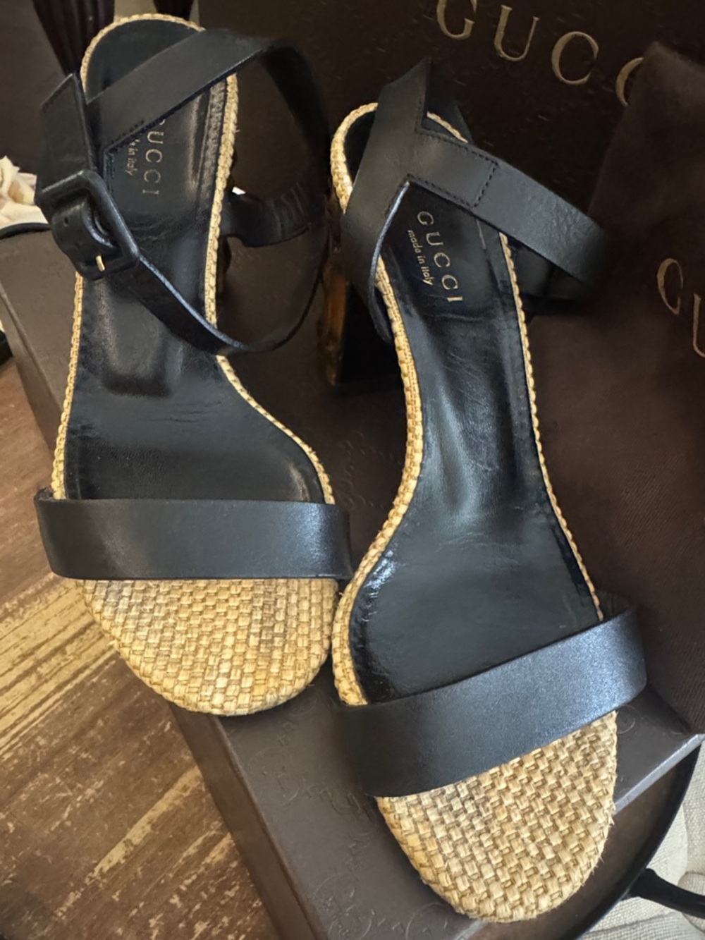 GUCCI Dahlia Black Bamboo Heel Sandals
Originally $765 Great Condition - box&bag